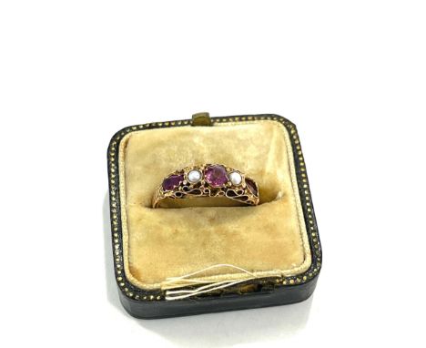 Victorian 15ct gold ladies ring set with pink stones, approximate ring size N, total approximate weight 1.9g