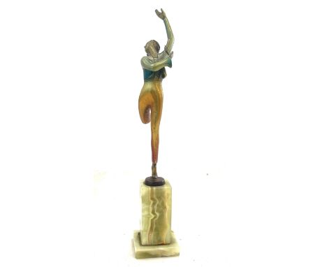 Joseph Lorenzi cold painted bronze figure of dancer c1930's on alabaster base overall approximate height 25cm
