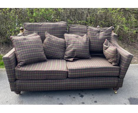 Vintage drop arm upholstered 2 seater sofa with loose cushions, approximate height, approximate height 39 inches, Width 75 in