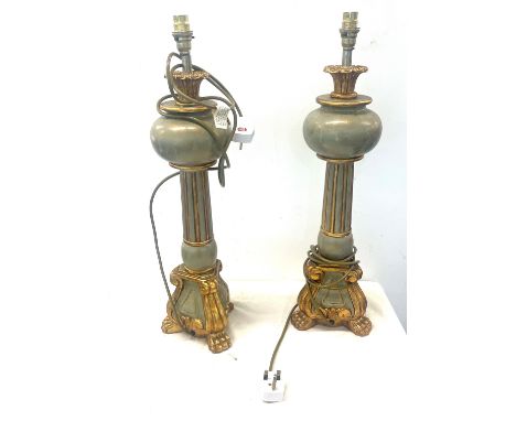 Pair of brass ball and claw lamp with shades working order 