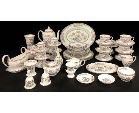 A Wedgwood Kutani Crane pattern coffee set, tea set and part dinner service, including four dinner plates, six side plates, f