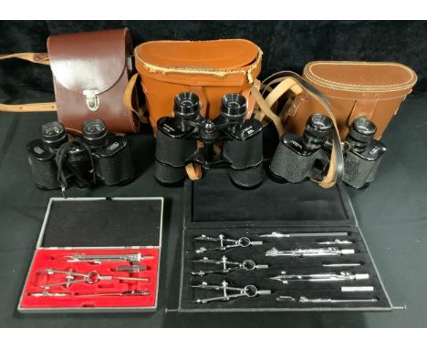 A pair of Skybolt binoculars, 8X40, brown leather case; a pair of Wray London binoculars, Learv 8X30, cased; a pair of Carl Z