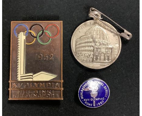 Collectors - a 1952 Helsinki Olympics enamel badge; two Rome Olympics 1960, similar (3) 