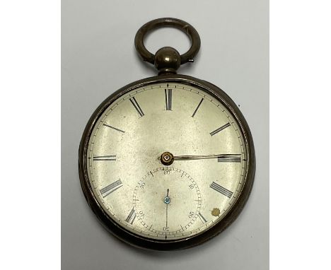 A Victorian silver open face pocket watch, white enamel dial, Roman numerals, subsidiary seconds dial, 7.5cm over suspension 