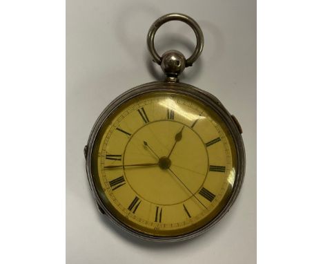 A Victorian silver open face chronograph pocket watch, white enamel dial, Roman and Arabic numerals, centre seconds hand, the