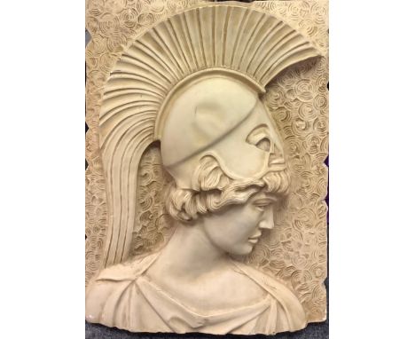 A large rectangular shaped Roman theatre play moulding or museum type panel, 93cm high, 70cm wide 