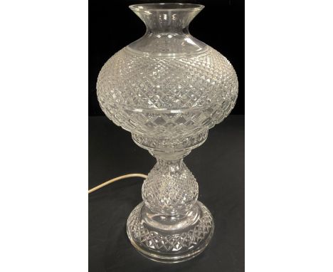 A Waterford Crystal clear faceted glass table lamp and shade, 47cm, boxed 