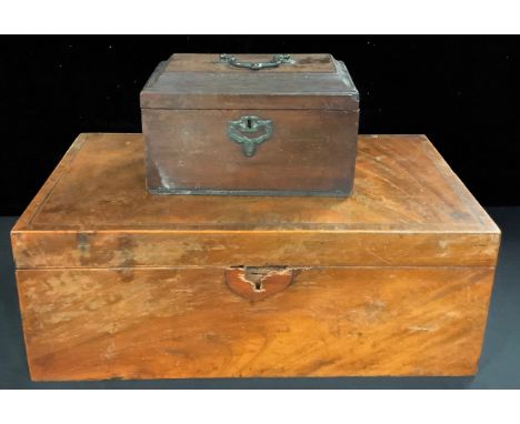 A Georgian 18th century mahogany tea caddy, 23cm wide; a Georgian satinwood writing box with side drawer, 48.5cm wide; both f