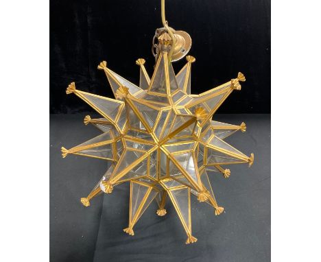 A clear glass and gilt metal starburst lantern, 41cm high, suspension chain 