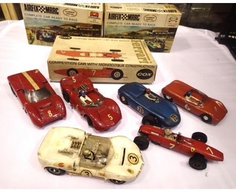 1:24 scale slot cars kit/scratch built x6, and three empty kit boxes, Cox and Airfix. P&amp;P Group 2 (£18+VAT for the first 