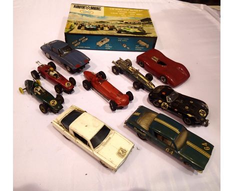 Nine 1:32 scale kit/scratch built slot cars, all for spares/repairs and an Airfix MRRC kit for Eagle Weslake, contents unchec