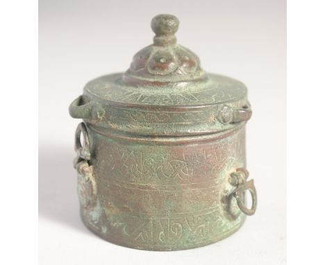 A FINE 12TH/13TH CENTURY PERSIAN SELJUK BRONZEZ INKWELL. 7cm high