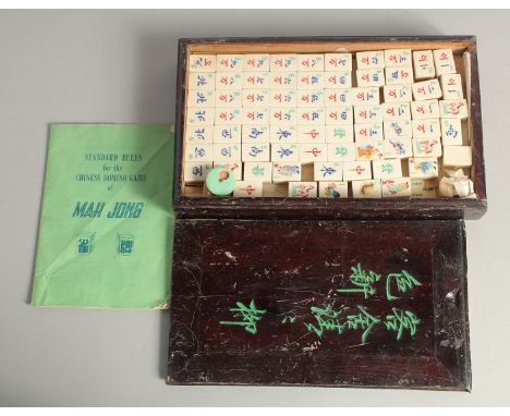 Chinese Bone bamboo back mahjong with box