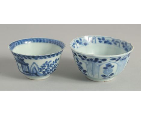 TWO CHINESE KANGXI BLUE AND WHITE PORCELAIN TEACUPS, 7cm and 6.5cm, (2).