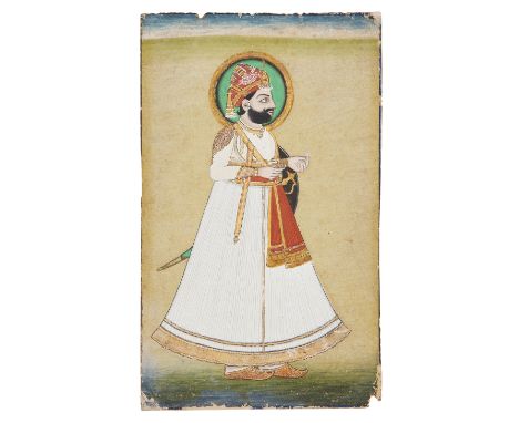 To be Sold without ReserveA portrait of a Maharaja, Jodhpur, Rajasthan, circa 1800, opaque pigments on paper heightened with 