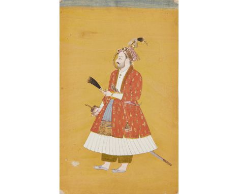 A standing portrait of a ruler, possibly Thakur Bakhtawar Singh of Auwa, Jodhpur, Marwar, Rajasthan, 18th century, opaque pig