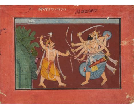 Parashurama fighting the 1000-armed Arjuna Kartavirya, a folio from a Dashavatara series, Chamba, circa 1740, opaque pigments