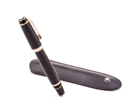 Montblanc Boheme rollerball pen with black resign screw cap and barrel, gold-tone hardware with synthetic onyx to the clip, t