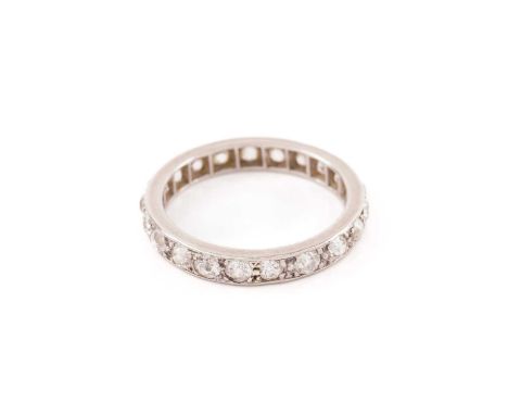 A diamond eternity ring, contains twenty-one Old-European cut diamonds of 2.5 mm, pavé-set in a flat-edged band, white metal 