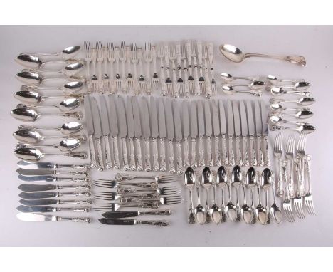 Mixed canteen of Kings pattern cutlery, mostly William IV, 1829 by William Eley and, other matching flatware, for twelve plac