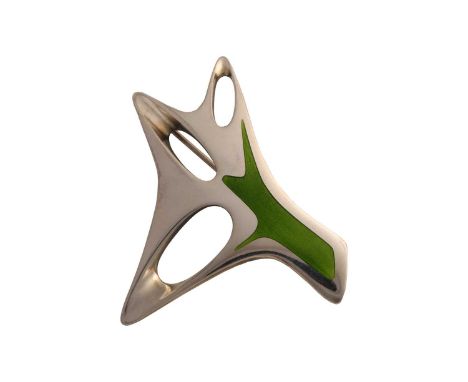 Georg Jensen - An enamel brooch, with lime green enamel on an abstract panel, fitted with hinged pin stem and roll-over safet