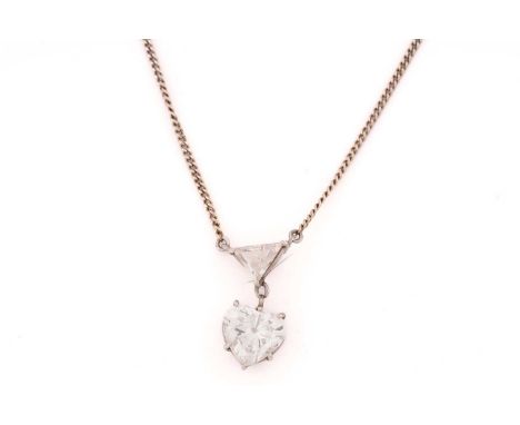 An 18ct white gold necklace scintillating with a heart-shaped diamond, approximately measuring 8.2 x 7.8 x 4.5 mm, in a claw 