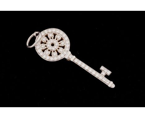 Tiffany & Co. - A mini 'Petals Key' Pendant, of key form, pavéd with brilliant-cut diamonds, signed and marked 'Pt950', overa
