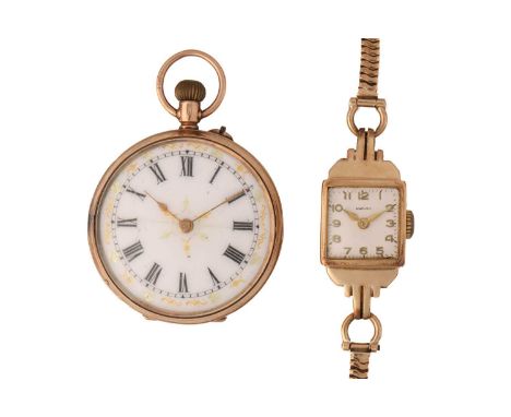 A Marvin lady's wristwatch and a fob pocket watch, featuring a Marvin watch in a yellow metal case stamped 9ct and measuring 