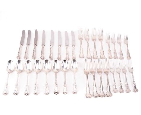 A mixed-part canteen of silver Kings and Hour Glass pattern flatware and cutlery, London 1838, by Mary Chawner and other late