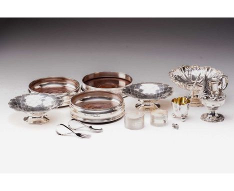 A small collection of silver including an Edwardian silver desk taper holder, Sheffield 1906 by Mappin &amp; Webb, with a con