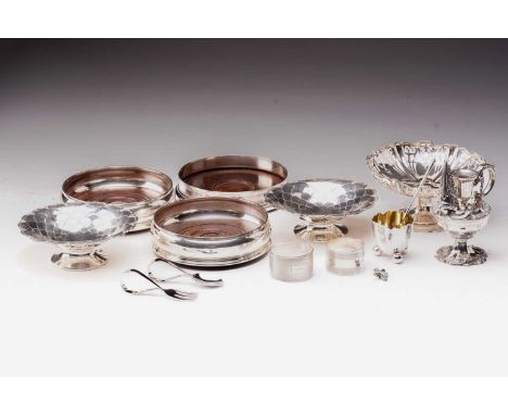 A small collection of silver including an Edwardian silver desk taper holder, Sheffield 1906 by Mappin &amp; Webb, with a con