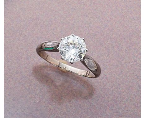18 kt Gold Ring mit Brillant,   WG 750/000, Brillant ca. 1.76 ct get.(M)/si2, RW 58, DPL Expertise von 2000 anbei18 kt gold r