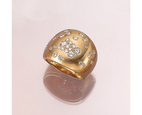 18 kt Gold Ring mit Brillanten,   GG 750/000,gepr., 31 gestreute Brillanten zus. ca. 1.50 ct feines Weiß/vs, RW 57, ca. 19.2 