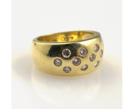 14 kt Gold Ring mit Brillanten,   GG 585/000,10 Brillanten zus. ca. 0.37 ct grav. Weiß/si, RW 49, ca. 8.4 g Schätzpreis: 1400