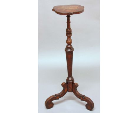 DUTCH WALNUT AND MARQUETRY JARDINIERE OR TORCHERE STAND, late 18th century, the shaped square top with vase of flowers inlay 