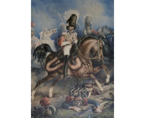 A GROUP OF ASSORTED FRAMED WATERCOLOURS & PRINTS to comprise a few military subjects by H. Martens, G. Heath [`2nd Life Guard