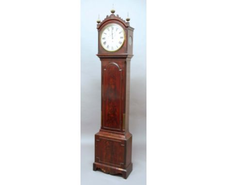 MAHOGANY LONGCASE CLOCK, early 19th century, the 13" enamelled dial with black roman numerals and subsidiary seconds dial, on