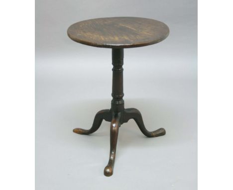 OAK CIRCULAR TRIPOD OCCASIONAL TABLE, later 18th century, with turned column, height 66cm x 51cm