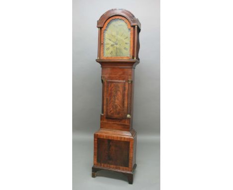 WELSH MAHOGANY LONGCASE CLOCK, 19th century, the arched dial with 12" brass dial inscribed Josh Kern & Co Swansea, with subsi