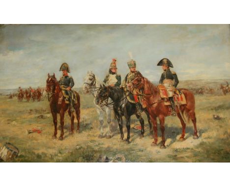 GUIDO SIGRISTE (1864-1915) MANOEUVRES Signed and dated 1895, also signed and inscribed verso, oil on panel 42.5 x 68.5cm. * F