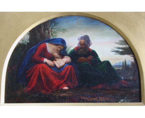 ALEXANDER ROWAN (Fl.1852-1859) THE HOLY FAMILY Signed verso, oil on panel 22.5 x 34cm. ++ Paint separation with bitumenous cr