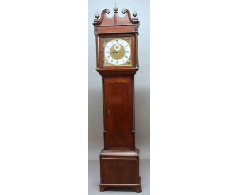 OAK LONGCASE CLOCK, the 13" brass dial with silvered chapter ring inscribed John Knight, Portsea, and subsidiary seconds dial