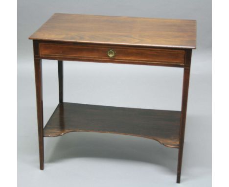 REGENCY STYLE MAHOGANY SIDE TABLE, with single frieze drawer above tapering square section legs with shelf stretcher, width 8