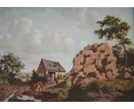 •DANIEL VAN DER PUTTEN (b.1949) OLD HAYSTACK AT GAYTON Signed, oil on panel 31 x 44cm. Provenance: Stretton on Fosse, Astley 