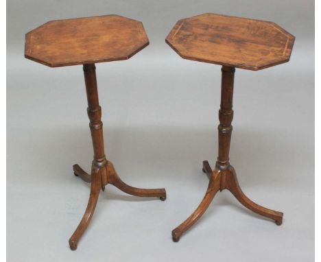 PAIR OF REGENCY YEW WOOD TILT TOP OCCASIONAL TABLES CUM FIRE SCREENS early 19th century, metamorphic octagonal tops with heig
