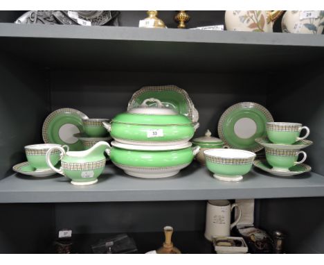 A 20th century Aynsley part tea and dinner service having green and cheque pattern B1087