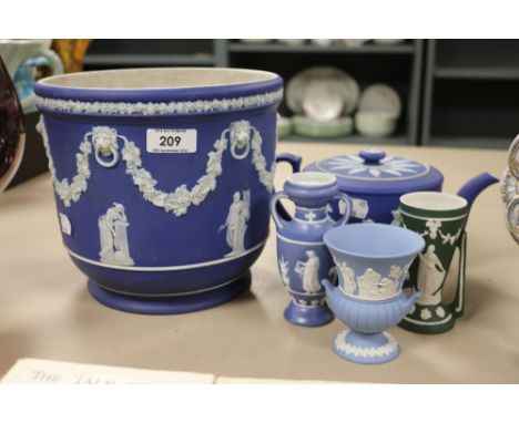A selection of early 20th century Wedgwood Jasperware ceramics including large planter and tea pot