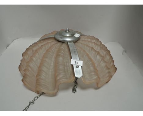 An Art Deco pink glass shell design ceiling light pendant