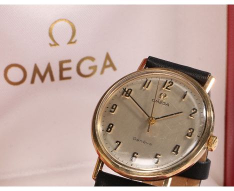 Omega Geneve 9 carat gold gentleman's wristwatch, movement no. 26660983, circa 1969, the signed silver dial with Arabic numer