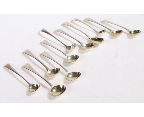 Eleven George III silver condiment spoons, various dates and makers, all with gilt bowls, 3.3oz (11)